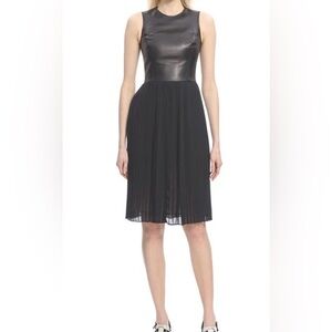 Michael Kors Collection | vegan leather and pleated chiffon black dress  sz 2